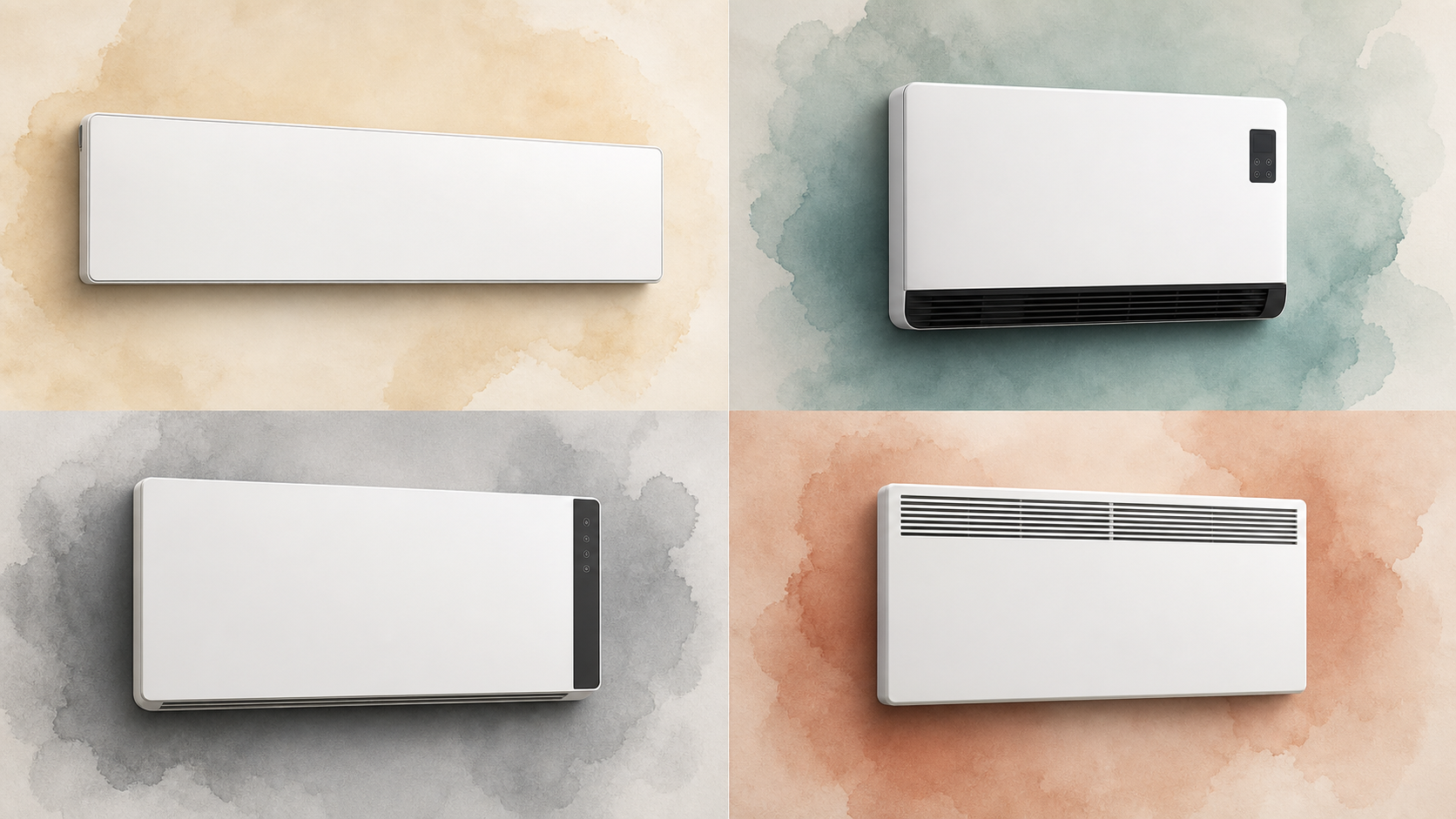 Four wall-mounted heaters arranged as a product comparison head image